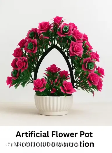 Artificial Pink Rose Flowers Arrangement in White Ceramic Pot 11 Inch Home Decor Floral Centrepiece Low Maintenance Tabletop Gift Idea thumbnail 0