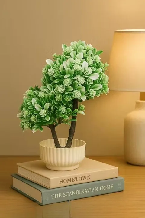 Artificial White Bonsai Plant in Ceramic Pot 12 Inch for Home Office Tabletop Decor|Low Maintenance Indoor Decorative Floral Gift Idea image 1
