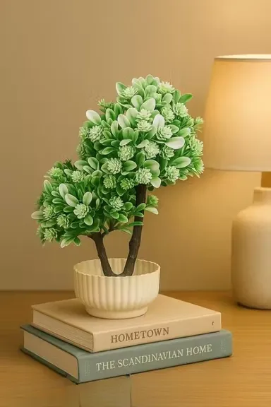Artificial White Bonsai Plant in Ceramic Pot 12 Inch for Home Office Tabletop Decor|Low Maintenance Indoor Decorative Floral Gift Idea thumbnail 0