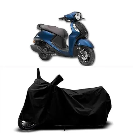 Bike Body Cover for Yamaha Fascino 125 Drum All Variants Full Weatherproof Scratch‑Proof Rain Dust UV Protection Windproof With Buckle Belt Black Premium Two Wheeler Cover image 1