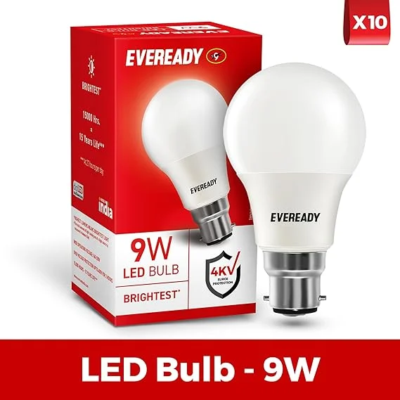 Eveready 9W LED Bulb Pack of 10 | Energy Efficient Cool Day White B22 LED Light Bulbs Bulk Home Office Lighting 900 Lumen Eco Friendly Surge Protected image 1