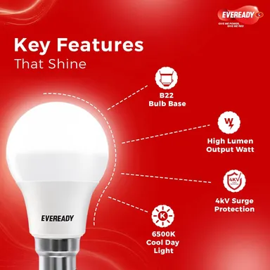 9 Watt LED Bulb Eveready Original Pack of 10 Energy Efficient Cool White Warm White Light Bulbs for Home Office Commercial Use  thumbnail 3