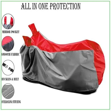 Scooter Body Cover for Honda Dio 125 | Dustproof Rain Sun UV All Protection Heavy Duty Two Wheeler Bike Cover Gray Red Compatible Dio125 thumbnail 2