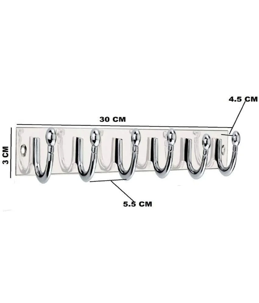 ONJECX Stainless Steel Premium 6 Pin Goli Cloth Hanger Wall Mounted Bathroom Hook Rail for Clothes Towels Keys Door Use Rust Resistant Heavy Duty Pack of 4 image 3