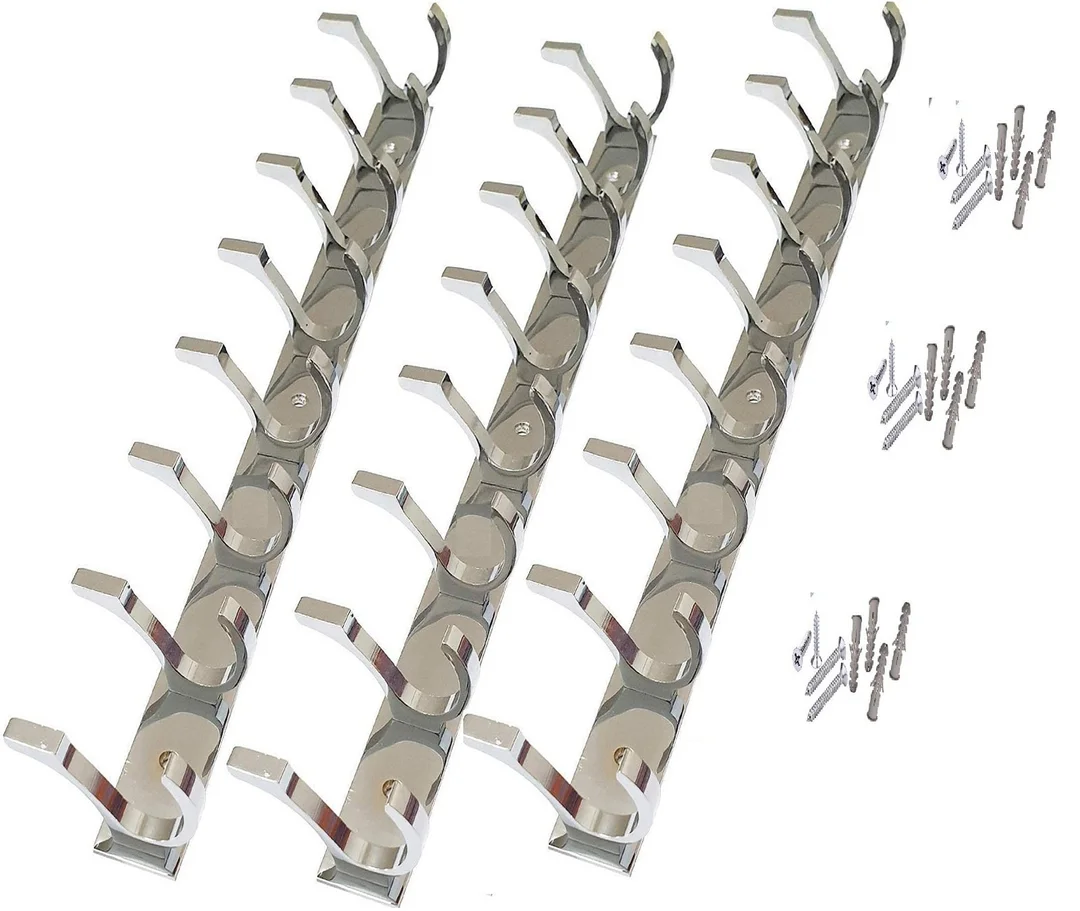 ONJECX Stainless Steel Duck cloth Hanger Aluminium Heavy Duty Cloth Hanger Door with Screws Wall Grips Rust Resistant Multipurpose Storage Hooks Pack of 3 (DHS08SS3) image 1