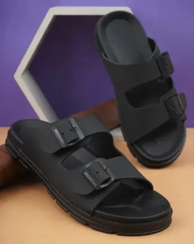 SHOE BLATE Classic Ultra Soft Black Men Sliders Slippers Size 9 with Cushion Footbed for Casual Daily Wear Indoor & Outdoor Comfort thumbnail 2