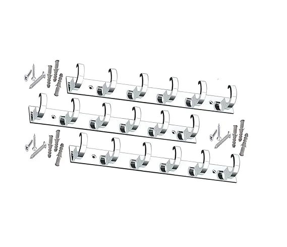 Premium 6‑PIN C‑Type Stainless Steel |Aluminium Cloth Hanger Hooks | Heavy‑Duty Bathroom Wall Door Hook Rail with Screws and Grips | Multi‑Use Towel Clothes Organizer Pack of 3 image 1