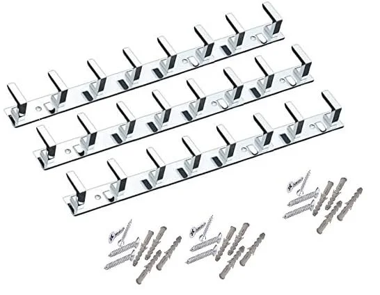 Stainless Steel |Aluminium 8‑PIN L‑Type Heavy Duty Wall |Door Cloth Hanger Hooks with Screws |Grips Pack of 3 |Rust‑Proof Bathroom Towel Key Holder Organiser image 1