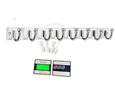 Premium Stainless Steel |Aluminium 8‑PIN Goli Wall |Door Cloth Hanger Hooks Pack of 3 with Screws |Grips |Heavy Duty Bathroom Towel Clothes Key Rail Organiser Durable Rust‑Resistant Mount thumbnail 1