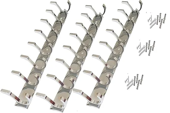 Premium 8‑PIN Heavy Duty Stainless Steel Aluminium Wall |Door Cloth Hanger Hooks Set with Screws |Grips |3 Pieces Multi‑Purpose Bathroom Bedroom Kitchen Towel Jacket Coat Organizer image 1