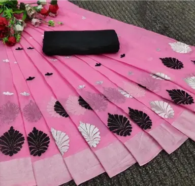 Designer Floral Woven Saree With All Over Motifs And Matching Blouse Piece For Wedding Festive Party Wear Women in pink colour thumbnail 0