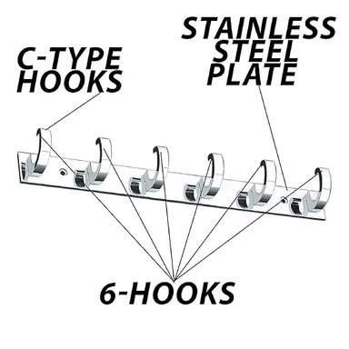 Premium 6‑Pin Stainless Steel |Aluminium C‑Type Wall Door Hooks Cloth Hanger Pack of 4 with Screws |Grips | Bathroom Bedroom Kitchen Towel Coat Rack Heavy Duty Organiser thumbnail 2