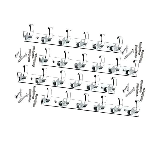 Premium 6‑Pin Stainless Steel |Aluminium C‑Type Wall Door Hooks Cloth Hanger Pack of 4 with Screws |Grips | Bathroom Bedroom Kitchen Towel Coat Rack Heavy Duty Organiser image 1