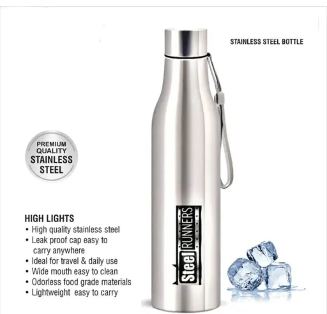 Steel Runners Premium Stainless Steel Water Bottle 1000ml Leak Proof Wide Mouth Fridge Bottle for Office Gym Home School and Travel Odourless Food Grade Silver Finish Lightweight Hydration Flask for Kids and Adults image 1