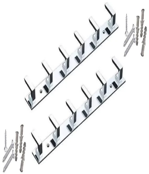 Premium 6 Pin Stainless Steel |Aluminium Wall Mounted Cloth Hanger Hooks for Bathroom Door Wall Door |Heavy Duty L-Type Clothes, Towel | Robe Hook Rack Pack of 2 image 1