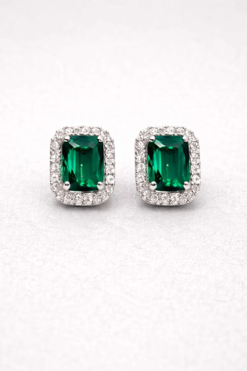 Elegant Sterling Silver Emerald Green Halo Stud Earrings Women CZ Gemstone Party Wedding Jewellery Lightweight Hypoallergenic Push‑Back Studs image 4