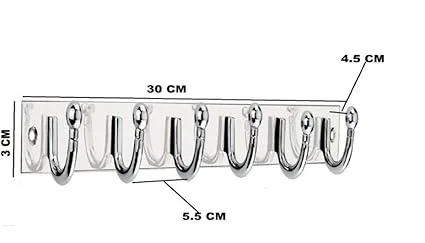 Premium 6-Pin Stainless Steel |Aluminium 6 Hook Cloth Hanger Wall Door Hooks for Bathroom Bedroom Kitchen Organiser with Screws and Grips |Pack of 2| Heavy Duty Rust-Resistant Multi Use Rail Hook image 2
