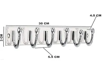 Premium 6-Pin Stainless Steel |Aluminium 6 Hook Cloth Hanger Wall Door Hooks for Bathroom Bedroom Kitchen Organiser with Screws and Grips |Pack of 2| Heavy Duty Rust-Resistant Multi Use Rail Hook thumbnail 1