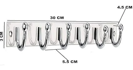 Premium 6-Pin Stainless Steel |Aluminium 6 Hook Cloth Hanger Wall Door Hooks for Bathroom Bedroom Kitchen Organiser with Screws and Grips |Pack of 2| Heavy Duty Rust-Resistant Multi Use Rail Hook image 3