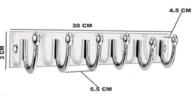 Premium 6-Pin Stainless Steel |Aluminium 6 Hook Cloth Hanger Wall Door Hooks for Bathroom Bedroom Kitchen Organiser with Screws and Grips |Pack of 2| Heavy Duty Rust-Resistant Multi Use Rail Hook thumbnail 2