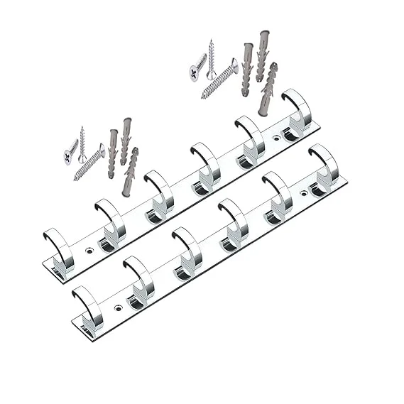 Premium Stainless Steel |Aluminium 6‑Pin C‑Type Wall |Door Cloth Hanger Hooks Rail | Heavy Duty Bathroom Bedroom Kitchen Towel Coat Clothes Organizer Mount with Screws |Pack of 2 image 1
