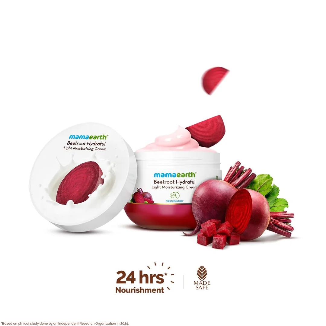 Mamaearth Beetroot Hydraful Light Moisturizing Cream with Beetroot & Hyaluronic Acid – 50g × 2 Pack | 24H Hydration, Quick Absorbing Non-Greasy Face, Hand & Body Moisturizer image 2