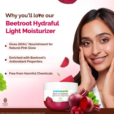 Mamaearth Beetroot Hydraful Light Moisturizing Cream with Beetroot & Hyaluronic Acid – 50g × 2 Pack | 24H Hydration, Quick Absorbing Non-Greasy Face, Hand & Body Moisturizer thumbnail 2