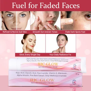 IHC Glow Skin Brightening Cream 20g with 2% Kojic Acid, 1.5% Alpha Arbutin, Niacinamide & Hyaluronic Acid for Pigmentation thumbnail 3
