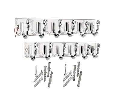 Premium Stainless Steel |Aluminium 6‑Pin Heavy Duty Goli Cloth Hanger Hooks for Bathroom Wall Door Mount with Screws |Grips – 2‑Piece Multi‑Use Clothes, Towel |Key Hanging Rack image 1