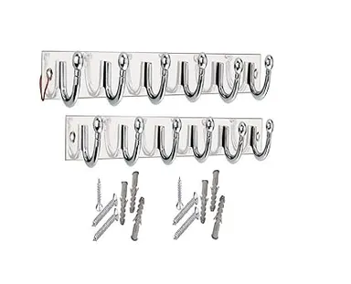 Premium Stainless Steel |Aluminium 6‑Pin Heavy Duty Goli Cloth Hanger Hooks for Bathroom Wall Door Mount with Screws |Grips – 2‑Piece Multi‑Use Clothes, Towel |Key Hanging Rack thumbnail 0
