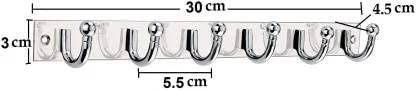 ONJECX HS06SS Stainless Steel 6 Pin Goli Cloth Hanger Wall Mounted Bathroom Door Hook Rail for Towels Clothes Bags Keys Khunti Pack of 2 image 3