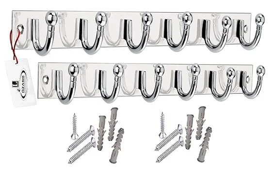 ONJECX HS06SS Stainless Steel 6 Pin Goli Cloth Hanger Wall Mounted Bathroom Door Hook Rail for Towels Clothes Bags Keys Khunti Pack of 2 image 1
