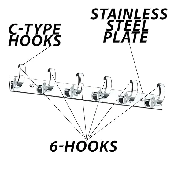 ONJECX 8-Pin Stainless Steel |Aluminium Heavy Duty C-Type Wall Door Cloth Hanger Hooks with 16 Screws |Grips Pack of 4 | Bathroom Towel Clothes Robe Organizer Rack image 2