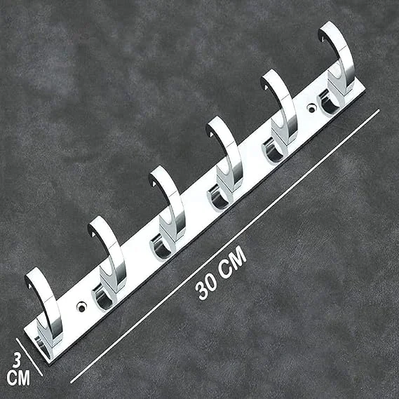 ONJECX 8-Pin Stainless Steel |Aluminium Heavy Duty C-Type Wall Door Cloth Hanger Hooks with 16 Screws |Grips Pack of 4 | Bathroom Towel Clothes Robe Organizer Rack image 3