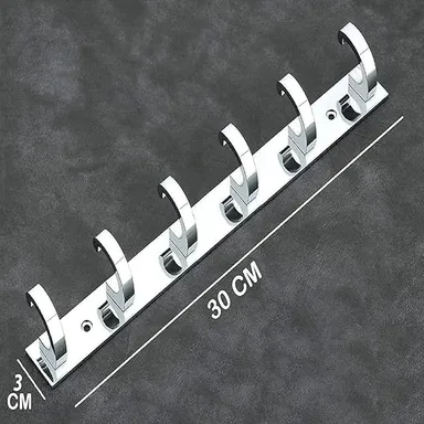 ONJECX 8-Pin Stainless Steel |Aluminium Heavy Duty C-Type Wall Door Cloth Hanger Hooks with 16 Screws |Grips Pack of 4 | Bathroom Towel Clothes Robe Organizer Rack thumbnail 2