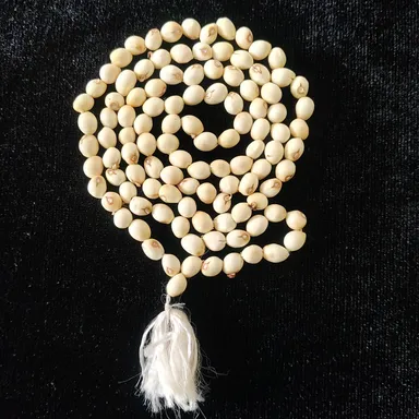 Natural Lotus Seed Mala Beads with Cotton Tassel for Meditation, Yoga, Prayer, Spiritual Healing, Mindfulness and Stress Relief, Handmade, 108 Beads thumbnail 0