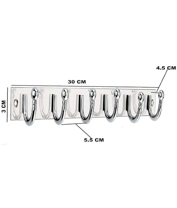 Premium Stainless Steel 6-Pin Wall Mounted Goli Cloth Hanger Rail for Bathroom Bedroom Kitchen, Heavy Duty Rust-Resistant Clothes Hooks Rack for Towels Keys Bags Heavy Garments |Pack of 3 image 3