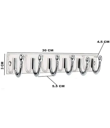Premium Stainless Steel 6-Pin Wall Mounted Goli Cloth Hanger Rail for Bathroom Bedroom Kitchen, Heavy Duty Rust-Resistant Clothes Hooks Rack for Towels Keys Bags Heavy Garments |Pack of 3 thumbnail 2