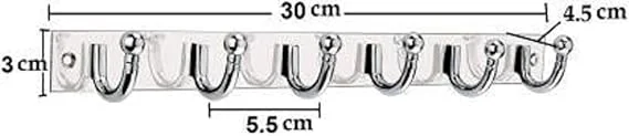 Premium Stainless Steel 6-Pin Wall Mounted Goli Cloth Hanger Rail for Bathroom Bedroom Kitchen, Heavy Duty Rust-Resistant Clothes Hooks Rack for Towels Keys Bags Heavy Garments |Pack of 3 image 4