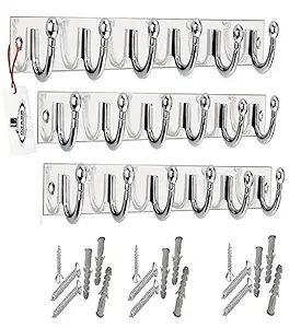 Premium Stainless Steel 6-Pin Wall Mounted Goli Cloth Hanger Rail for Bathroom Bedroom Kitchen, Heavy Duty Rust-Resistant Clothes Hooks Rack for Towels Keys Bags Heavy Garments |Pack of 3 image 1