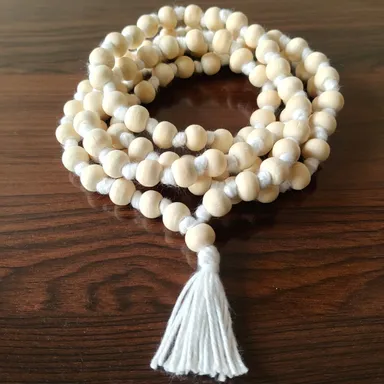  108-Bead Wooden Mala Necklace with Cotton Tassel for Meditation, Yoga, Spiritual Practices, Prayer Beads for Men & Women, Natural Wood Beads, Handmade, Mindfulness Gift thumbnail 0