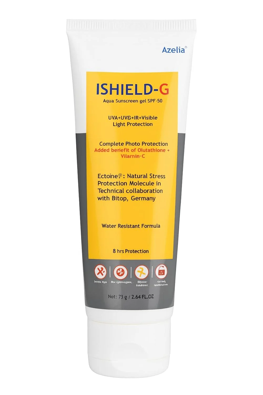 ISHIELD-G Aqua Sunscreen Gel SPF 50, UVA+UVB+IR Protection, Water Resistant Formula, 75g, With Glutathione and Vitamin C, 8 Hours Protection image 2
