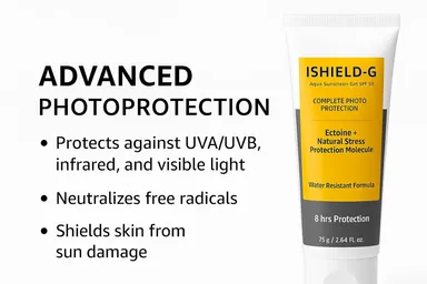 ISHIELD-G Aqua Sunscreen Gel SPF 50, UVA+UVB+IR Protection, Water Resistant Formula, 75g, With Glutathione and Vitamin C, 8 Hours Protection  thumbnail 6