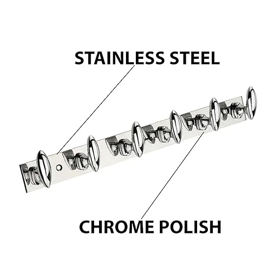 Stainless Steel Aluminium Heavy Duty 6-Pin Cloth Hanger Wall Door Hooks Pack of 3 with Screws Grips | Bathroom Kitchen Bedroom Wardrobe Organiser Rack Hooks Rust-Proof Metal Rail image 3