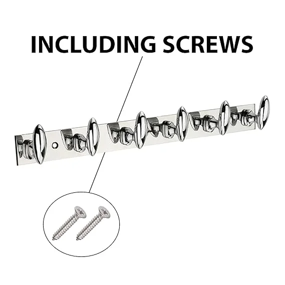 Stainless Steel Aluminium Heavy Duty 6-Pin Cloth Hanger Wall Door Hooks Pack of 3 with Screws Grips | Bathroom Kitchen Bedroom Wardrobe Organiser Rack Hooks Rust-Proof Metal Rail image 4