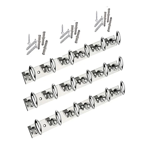 Stainless Steel Aluminium Heavy Duty 6-Pin Cloth Hanger Wall Door Hooks Pack of 3 with Screws Grips | Bathroom Kitchen Bedroom Wardrobe Organiser Rack Hooks Rust-Proof Metal Rail image 1