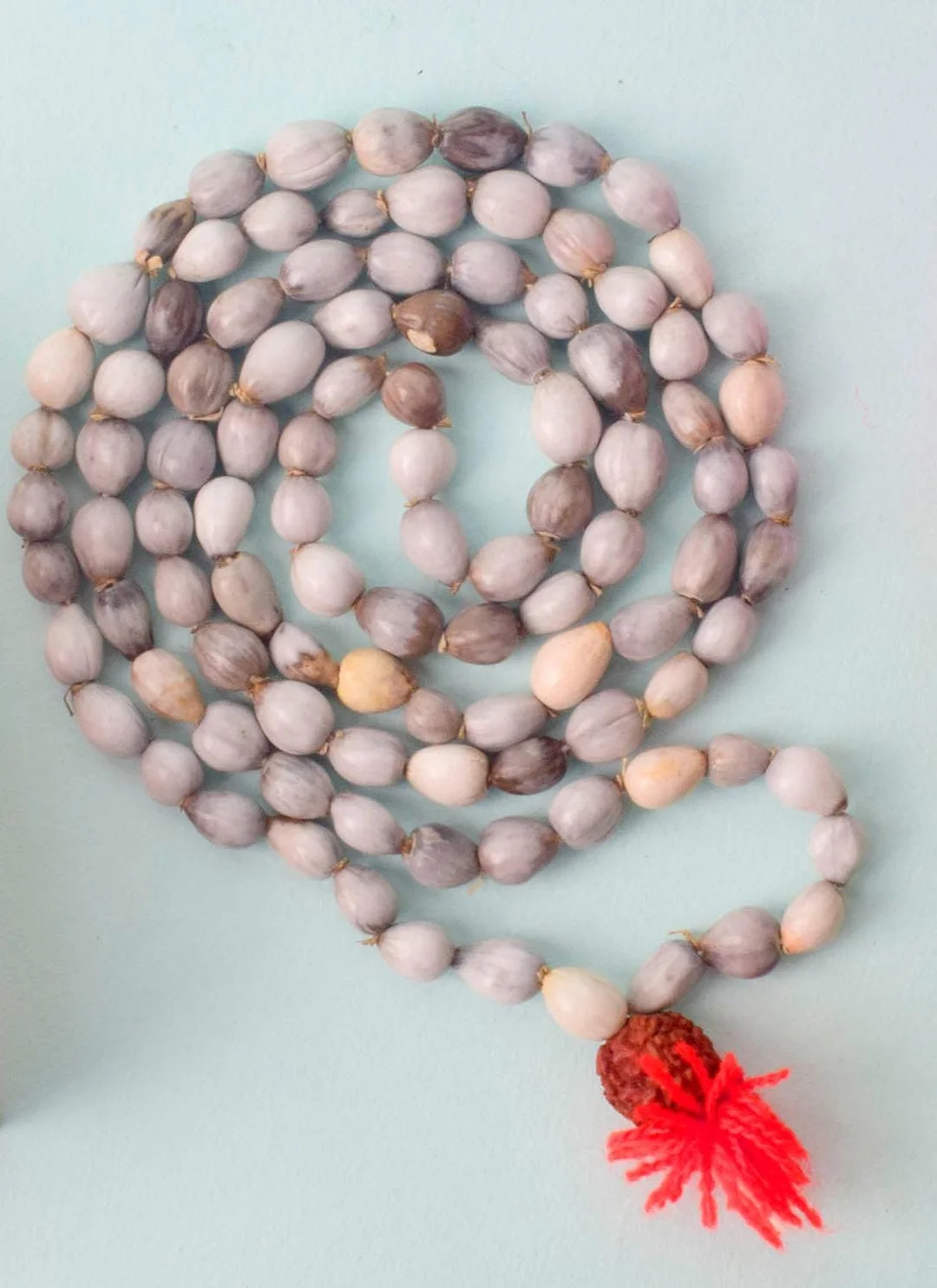 “Natural Grey Lotus Seed Mala Necklace with Red Tassel for Meditation, Yoga, Prayer, Spiritual Healing, Mindfulness, Handmade 108 Beads for Men and Women” image 1