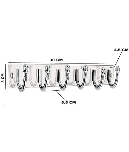 Premium Stainless Steel 6-Pin Wall Mounted Cloth Hanger with Hooks Rail for Bathroom Clothes Towel Keys Kitchen Bedroom Door Living Space Organiser Rust-Resistant Durable Home Wall Hook Rack image 2