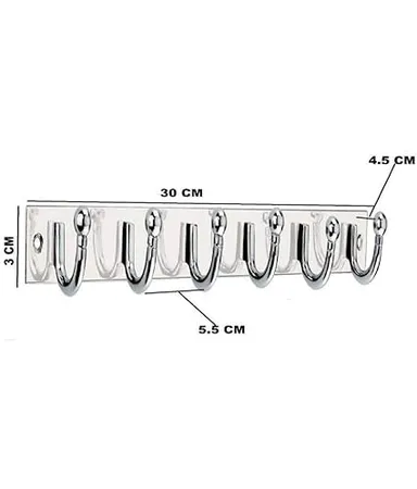 Premium Stainless Steel 6-Pin Wall Mounted Cloth Hanger with Hooks Rail for Bathroom Clothes Towel Keys Kitchen Bedroom Door Living Space Organiser Rust-Resistant Durable Home Wall Hook Rack thumbnail 1