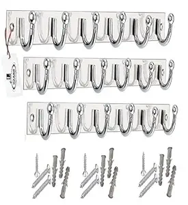 Premium Stainless Steel 6-Pin Wall Mounted Cloth Hanger with Hooks Rail for Bathroom Clothes Towel Keys Kitchen Bedroom Door Living Space Organiser Rust-Resistant Durable Home Wall Hook Rack image 1